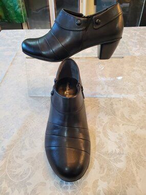 Barefoot Freedom by Drew Ashton Zip Leather Heeled Shoes Boots Womens 9.5W Black